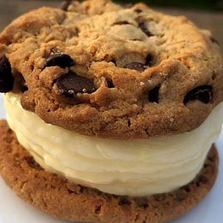 A stufffed ice cream cookie sandwich served at Butch's Pizza The Best Pizza in Kimberly, WI